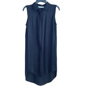 Zara Woman Premium S Sleeveless Black Collared Shirt Dress Black Sheer Crepe